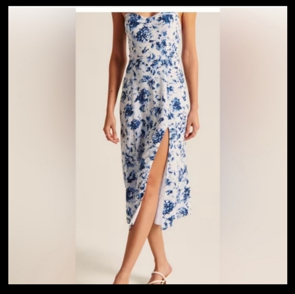 Abercrombie and Fitch Slit Summer dress, Size S, blue and white